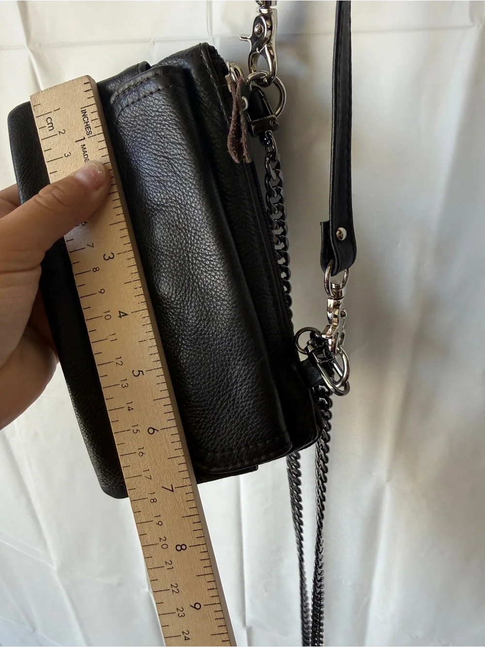 Black Leather Crossbody Bag with Chain Strap